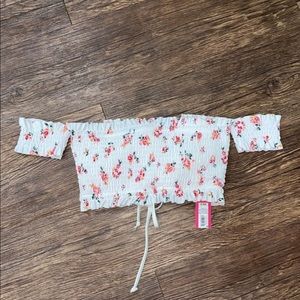 Xhilaration Floral Off-Shoulder Bikini Top - White and Pink